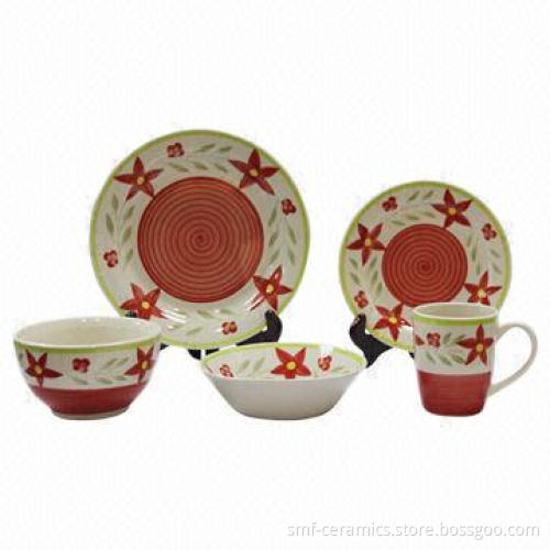 16pcs Ceramic Dinnerware Set with Hand-painted Color Glazed, FDA, 84/500/EEC, LFGB Standards